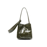 Women's Soft Luxurious Calfskin Leather Handwoven Bucket Shoulder Bag, Crossbody Bag