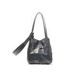 Women's Soft Luxurious Calfskin Leather Handwoven Bucket Shoulder Bag, Crossbody Bag