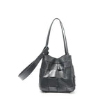 Women's Soft Luxurious Calfskin Leather Handwoven Bucket Shoulder Bag, Crossbody Bag