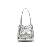 Women's Soft Luxurious Calfskin Leather Handwoven Bucket Shoulder Bag, Crossbody Bag