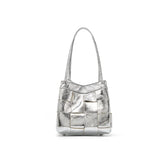 Women's Soft Luxurious Calfskin Leather Handwoven Bucket Shoulder Bag, Crossbody Bag
