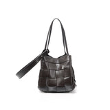 Women's Soft Luxurious Calfskin Leather Handwoven Bucket Shoulder Bag, Crossbody Bag