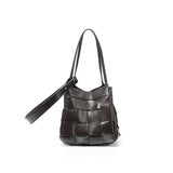 Women's Soft Luxurious Calfskin Leather Handwoven Bucket Shoulder Bag, Crossbody Bag
