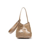 Women's Soft Luxurious Calfskin Leather Handwoven Bucket Shoulder Bag, Crossbody Bag
