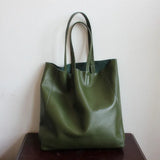 Large Soft Cowhide Leather Tote | Minimalist Oversized Shopper with Removable Inner Pouch