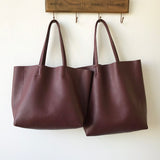 Large Soft Cowhide Leather Tote | Minimalist Oversized Shopper with Removable Inner Pouch