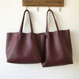 Large Soft Cowhide Leather Tote | Minimalist Oversized Shopper with Removable Inner Pouch