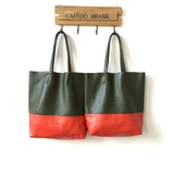 Custom Handcrafted Soft Grain Cowhide Leather Tote | Large Two-Tone Shoulder Bag for Laptop & Travel