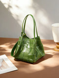 Women's Soft Luxurious Calfskin Leather Handwoven Bucket Shoulder Bag, Crossbody Bag