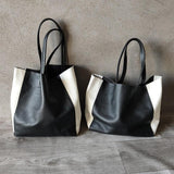 Custom Handcrafted Soft Grain Cowhide Leather Tote | Large Two-Tone Shoulder Bag for Laptop & Travel