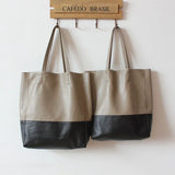 Custom Handcrafted Soft Grain Cowhide Leather Tote | Large Two-Tone Shoulder Bag for Laptop & Travel
