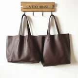 Large Soft Cowhide Leather Tote | Minimalist Oversized Shopper with Removable Inner Pouch