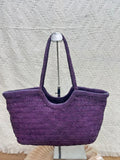 Handmade Woven Leather Tote Bag, Full Grain Leather Hand Woven Triple Jump Bamboo Ladies HoBo Bag, Curve Opening Summer Holiday Basket Bag
