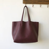 Large Soft Cowhide Leather Tote | Minimalist Oversized Shopper with Removable Inner Pouch