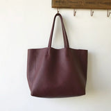 Large Soft Cowhide Leather Tote | Minimalist Oversized Shopper with Removable Inner Pouch