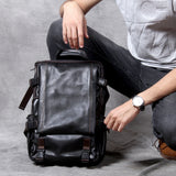 Genuine Full Grain Cowhide Leather Backpack for Men — Handmade Large Travel & Laptop Rucksack | 2 Sizes, 4 Colours | Tactical Buckle Design
