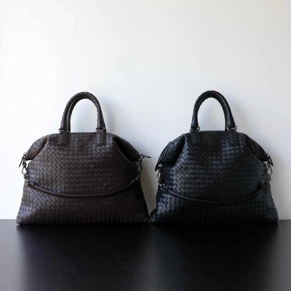 Italy Lambskin Leather Tote Black, Large Intrecciato Leather Bag, Quilted Elegant Tote in Trendy, Boutique Bag, Classic Gift to Her - Image 9