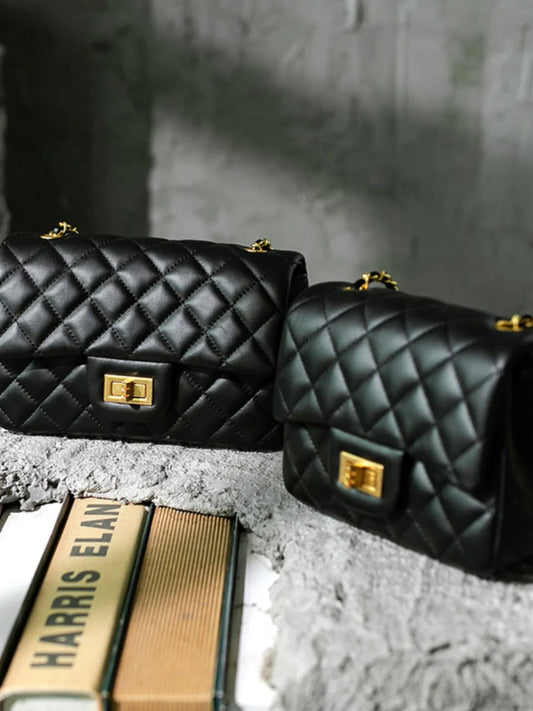 Classic Caviar/Lambskin Flap Bag with Chain Ball | Genuine Caviar Leather Crossbody Bag, Leather Shoulder Purse, Chain Strap Lock Bag, Christmas Gift