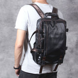 Genuine Full Grain Cowhide Leather Backpack for Men — Handmade Large Travel & Laptop Rucksack | 2 Sizes, 4 Colours | Tactical Buckle Design