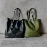 Large Soft Cowhide Leather Tote | Minimalist Oversized Shopper with Removable Inner Pouch