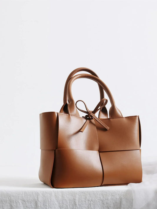 Quilted Elegant Leather Shoulder Bag Small , Minimalist Top Handle Bag, Convertible Crossbody Bag, Classic Style Soft Leather Work Bag
