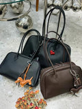 Luxury Togo Genuine Leather Boston Tote Bag for Women, Designer-Inspired Bowling Style, Large Laptop Commuter Bag