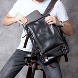 Genuine Full Grain Cowhide Leather Backpack for Men — Handmade Large Travel & Laptop Rucksack | 2 Sizes, 4 Colours | Tactical Buckle Design