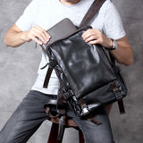 Genuine Full Grain Cowhide Leather Backpack for Men — Handmade Large Travel & Laptop Rucksack | 2 Sizes, 4 Colours | Tactical Buckle Design