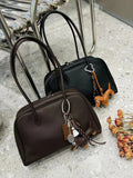 Luxury Togo Genuine Leather Boston Tote Bag for Women, Designer-Inspired Bowling Style, Large Laptop Commuter Bag