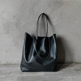 Large Soft Cowhide Leather Tote | Minimalist Oversized Shopper with Removable Inner Pouch