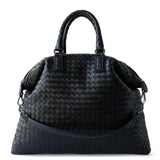 Italy Lambskin Leather Tote Black, Large Intrecciato Leather Bag, Quilted Elegant Tote in Trendy, Boutique Bag, Classic Gift to Her
