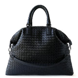 Italy Lambskin Leather Tote Black, Large Intrecciato Leather Bag, Quilted Elegant Tote in Trendy, Boutique Bag, Classic Gift to Her