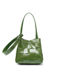 Women's Soft Luxurious Calfskin Leather Handwoven Bucket Shoulder Bag, Crossbody Bag