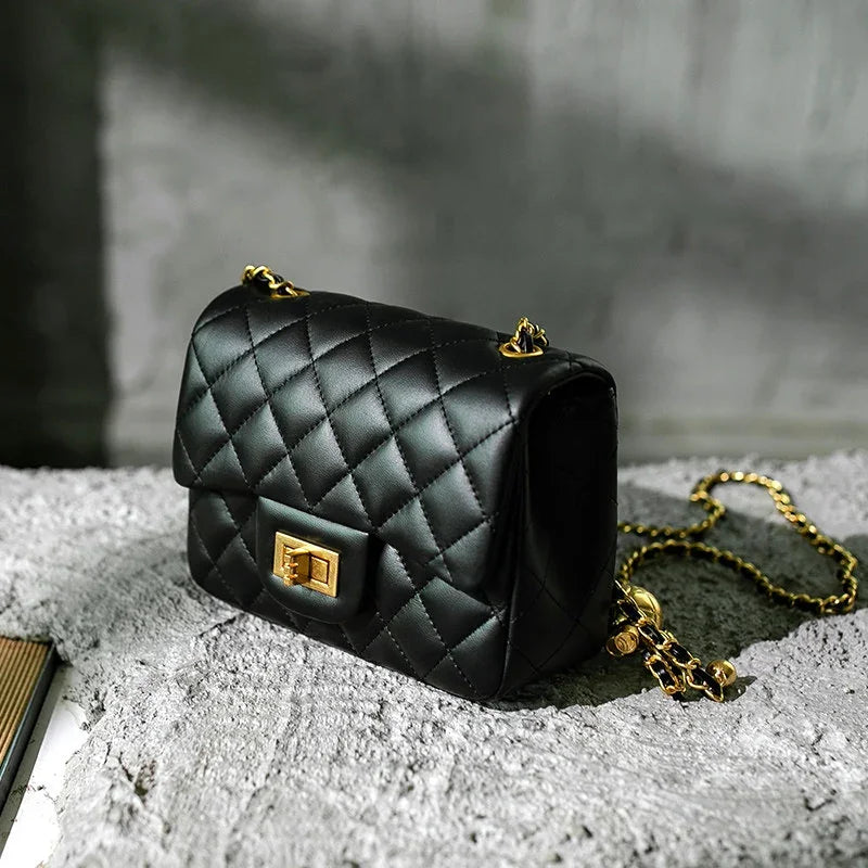 Classic Caviar/Lambskin Flap Bag with Chain Ball | Genuine Caviar Leather Crossbody Bag, Leather Shoulder Purse, Chain Strap Lock Bag, Christmas Gift - Image 5