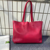 Large Soft Cowhide Leather Tote | Minimalist Oversized Shopper with Removable Inner Pouch
