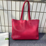 Large Soft Cowhide Leather Tote | Minimalist Oversized Shopper with Removable Inner Pouch