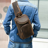 Men's Crazy Horse Leather Vintage Sling Bag — Handmade 3-Way Carry Chest / Shoulder / Backpack
