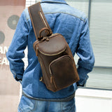 Men's Crazy Horse Leather Vintage Sling Bag — Handmade 3-Way Carry Chest / Shoulder / Backpack