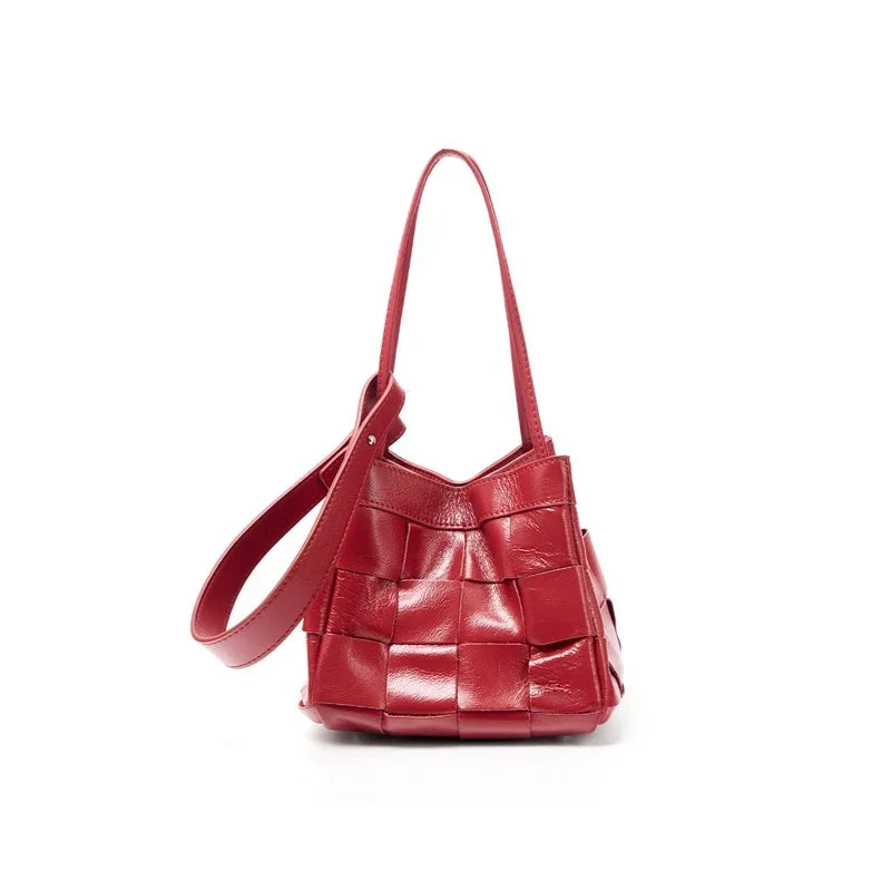 Women's Soft Luxurious Calfskin Leather Handwoven Bucket Shoulder Bag, Crossbody Bag - Image 6