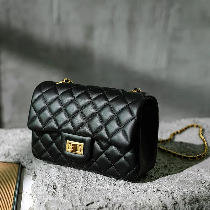 Classic Caviar/Lambskin Flap Bag with Chain Ball | Genuine Caviar Leather Crossbody Bag, Leather Shoulder Purse, Chain Strap Lock Bag, Christmas Gift - Image 2