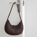 Artisanal Braided Leather Summer Crescent, Handwoven Leather Hobo Bag, Full Grain Underarm Bag