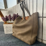 Large Soft Cowhide Leather Tote | Minimalist Oversized Shopper with Removable Inner Pouch
