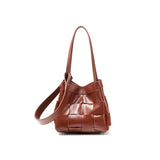 Women's Soft Luxurious Calfskin Leather Handwoven Bucket Shoulder Bag, Crossbody Bag