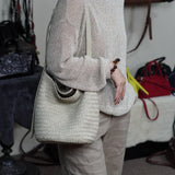 Handwoven Full-Grain Leather Bucket Bag | Stylish Shoulder Bag for Women | Leather Beach Bag