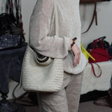 Handwoven Full Grain Leather Bucket Bag | Stylish Shoulder Bag for Women | Leather Beach Bag