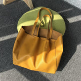 Large Soft Cowhide Leather Tote | Minimalist Oversized Shopper with Removable Inner Pouch