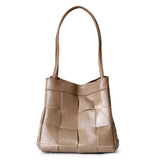 Women's Soft Luxurious Calfskin Leather Handwoven Bucket Shoulder Bag, Crossbody Bag