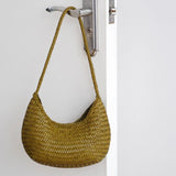 Artisanal Braided Leather Summer Crescent, Handwoven Leather Hobo Bag, Full Grain Underarm Bag