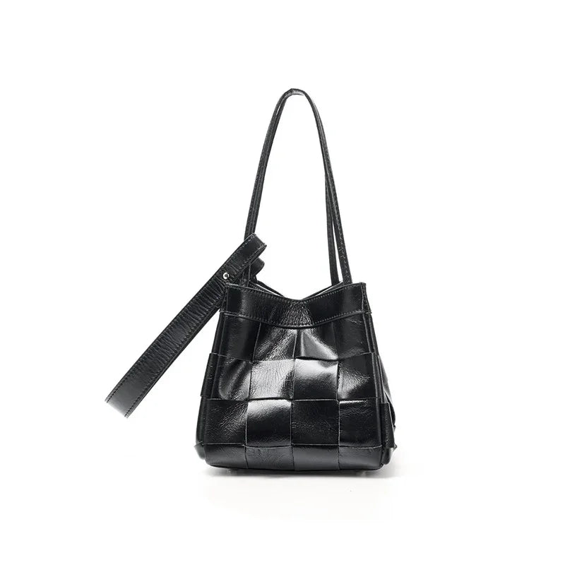 Women's Soft Luxurious Calfskin Leather Handwoven Bucket Shoulder Bag, Crossbody Bag - Image 2