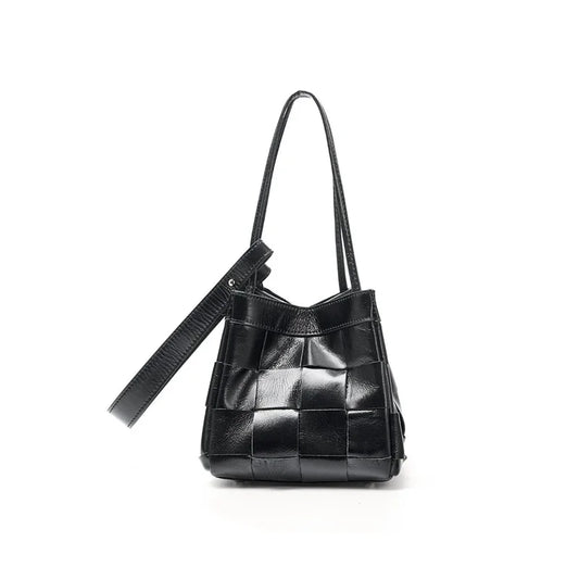 Women's Soft Luxurious Calfskin Leather Handwoven Bucket Shoulder Bag, Crossbody Bag